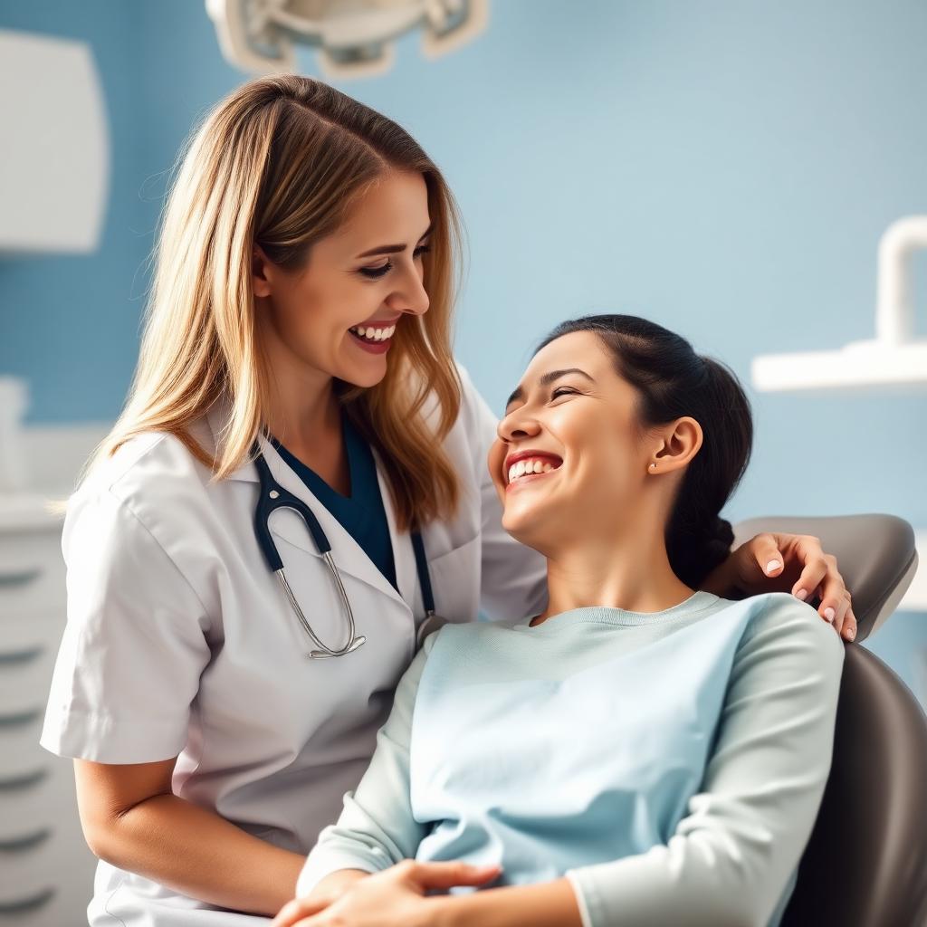 Dentista conversando com paciente em clima de confiança